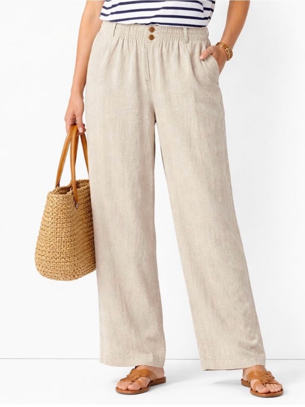 Briggs New York Beige Straight-Leg Linen-Blend Pants